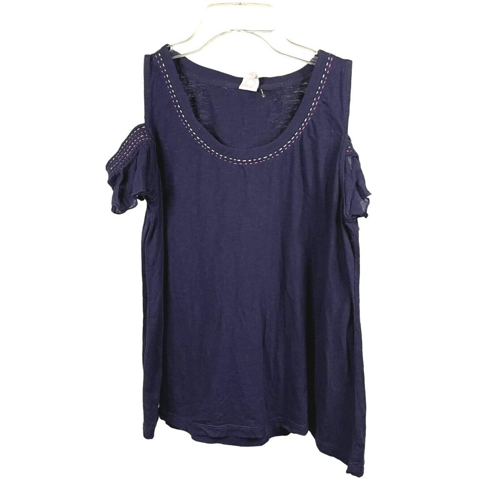 ANTHROPOLOGIE Akemi + Kin Womens Sz XS Salma Top Navy Blue Cold Shoulder Cotton